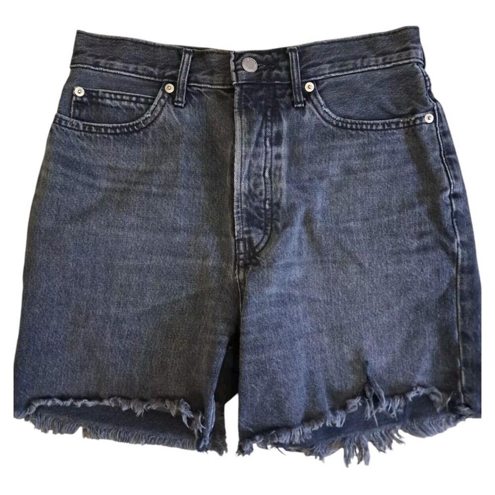 Everlane Rigid Way High Shorts Women's 27 Black Organic Cotton Button Fly FLAW